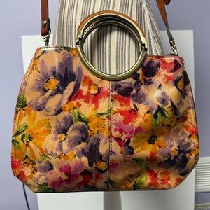 Patricia Nash tan rain forest pattern floral leather Shoulder/crossbody Bag
